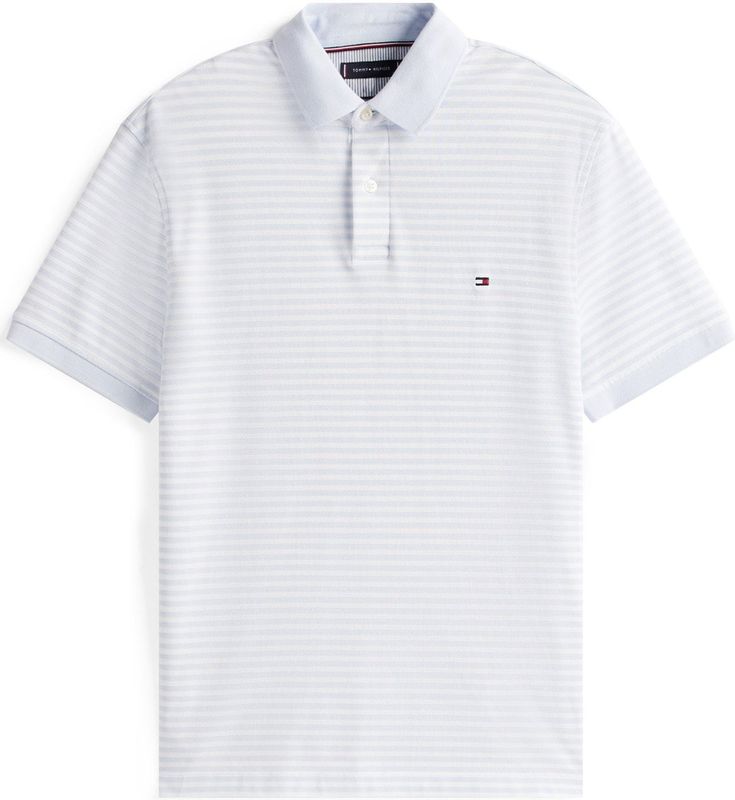 Tommy Hilfiger - Katoenen T-shirt - Blauw - Stretch - Knoopsluiting