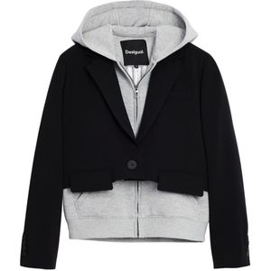 Gecombineerd - Gebreid Colbert - Tweekleurig - Regular Fit - Met Capuchon en Rits