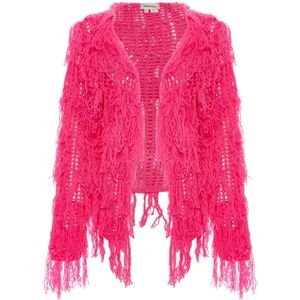 ebeeza - Gebreid Vest - Pink - Asymmetrische Zoom - V-hals - Lange Mouw