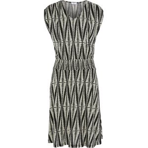 Jerseyjurken - Zwart/Zandkleur - All-Over Print - Korte Mouwen