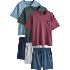 Next Pyjama kort  lichtblauw / grijs gemêleerd / groen / wijnrood