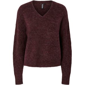 PIECES - Trui - Wijnrood - Knitwear - V-hals - Lange Mouw
