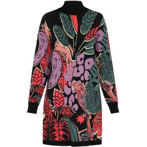 IZIA Gebreide jurk  donkergroen / lila / koraal / zwart