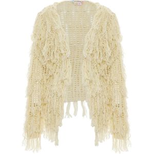 ebeeza - Gebreid Vest - Wolwit - V-hals - Lange Mouw