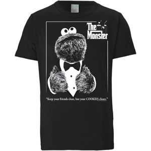 LOGOSHIRT Shirt 'Sesamstrasse – Krümelmonster Pate'  zwart