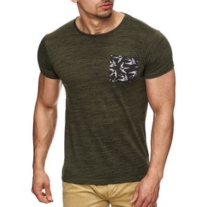 INDICODE JEANS Shirt 'Blaine'  kaki / zwart / wit