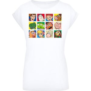 F4NT4STIC Shirt 'Disney Toy Story Character Squares'  blauw / bruin / lichtgroen / wit