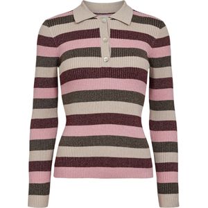 NÜMPH Trui 'MORAS'  stone grey / groen / rosa / wijnrood