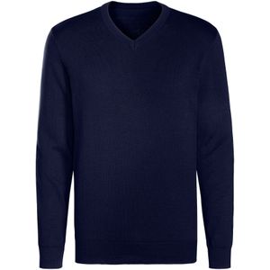 Pullover - Navy - Katoenmix - V-hals, Lange Mouwen