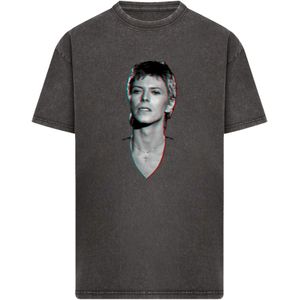 F4NT4STIC Shirt 'TV Times Pop Star David Bowie Portrait 1977'  aqua / antraciet / rood / zwart