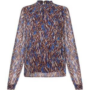 VILA Blouse 'VIFALIA'  ecru / royal blue/koningsblauw / karamel / donkerbruin