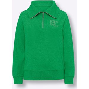 Sweater - Grasgroen - 50% Katoen 50% Polyester - Ritssluiting - Schipperskraag