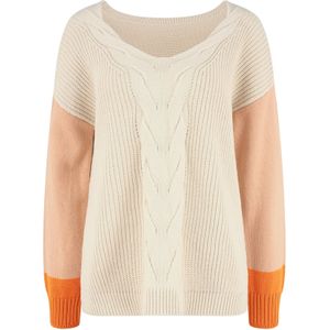 LASCANA Trui 'Braid'  crème / oranje / lichtoranje
