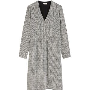 Marc O'Polo - Jurk - Beige / Zwart - 3/4 Lengte - V-hals - Lange Mouw