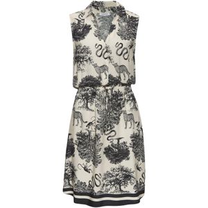 Lascana - Jurk - Crème/Zwart gedessineerd - Met Overhemdkraag