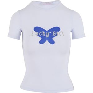 Felicious Shirt 'Lucky Girl '  azuur / zilver / wit