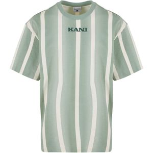 Karl Kani - Shirt - Jade Groen/Wit - Gestreept - Ronde Hals - Kwartmouw