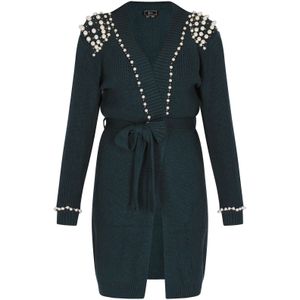 faina Gebreid vest  donkergroen / zilver / parelwit