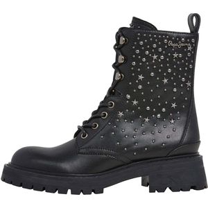 Pepe Jeans - PLS500026 Stacy Glow - Leren Enkellaarsjes - Zwart - Chelsea Stijl