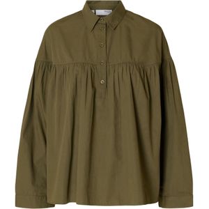 Blouse - Effen - Katoen - Lange Mouw - Losse Pasvorm