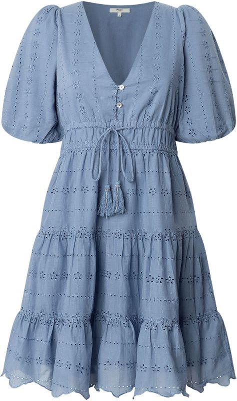 Pepe Jeans - Mini-jurk - Katoen - V-hals - Korte Mouwen