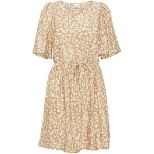 ICHI Jurk 'TAMIKO'  camel / ecru