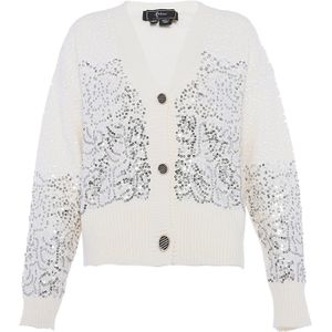 faina Gebreid vest  zilver / wit