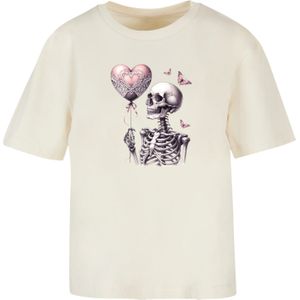 F4NT4STIC Shirt 'Skelett hält Herzballon'  sand