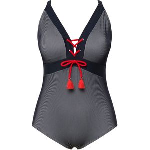 Ulla Popken Badpak  marine / bloedrood / wit