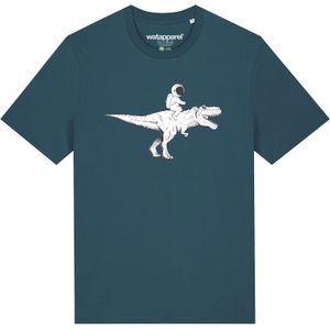 Watapparel Shirt 'Astronaut on T-Rex'  petrol / wit