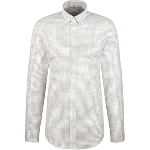 Seidensticker - Flanellen Overhemd - Beige - Shaped 1/1 Button-down-kraag Ruit