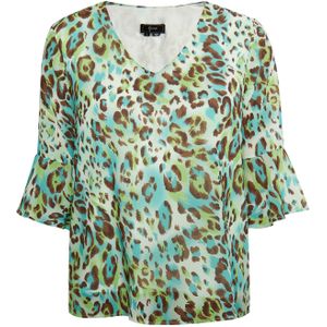 faina Blouse  turquoise / bruin / groen / wit