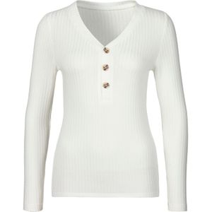 Crème - Longsleeve - V-hals - Zachte Viscose-Ribkwaliteit