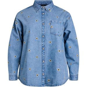 Zizzi Blouse 'Jeva'  blauw denim / geel / zwart