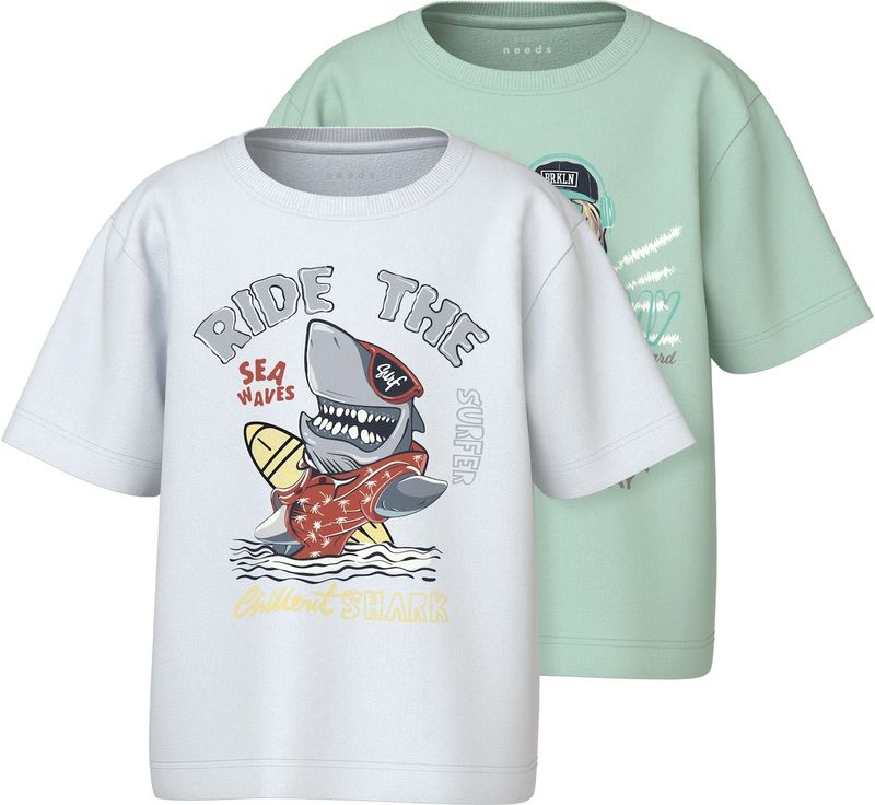 NAME IT - NMMVANYO - T-shirt - Geel - Grijs - Mintgroen - Wit - 2 Pack