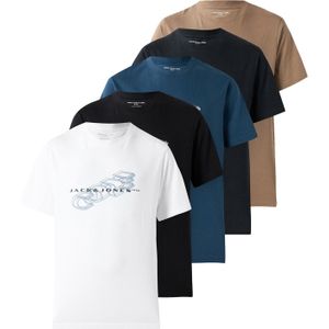 JACK & JONES Shirt 'JCOFUSION'  navy / taupe / zwart / wit