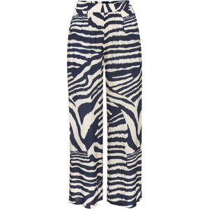 Pantalon - Crème-Grijsblauw - All-Over Print - Dierenprint - Wide-Leg