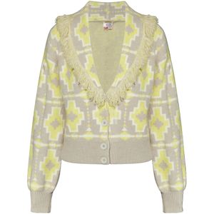 IZIA Gebreid vest  limoen / grijs / wit