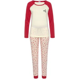 Lascana - Pyjama - Rood/ecru gedessineerd - Lange Mouwen - Steekzakken