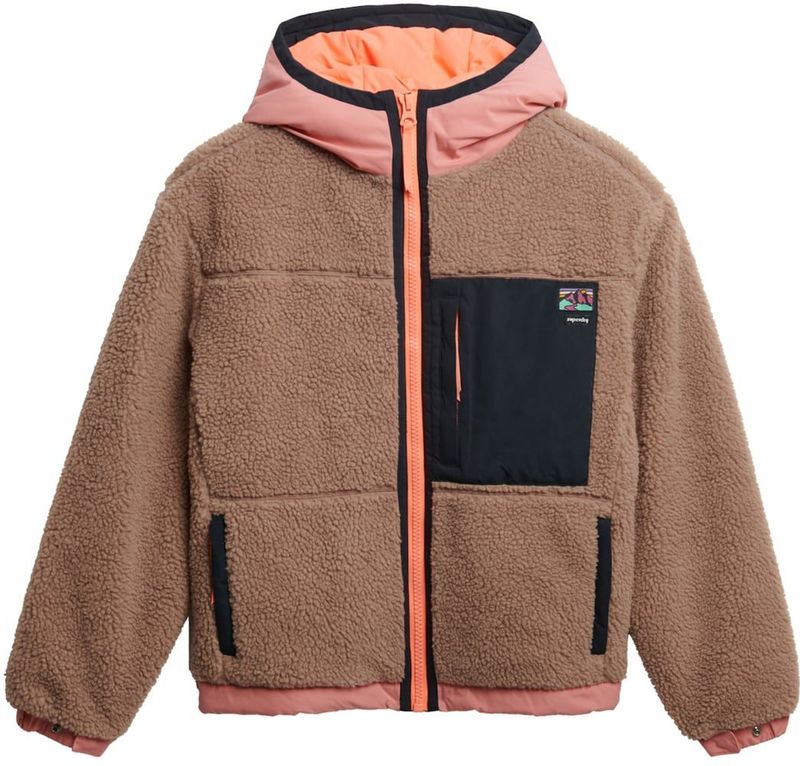 Superdry Fleece jas  donkerbeige / koraal / zwart