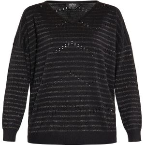 usha BLACK LABEL - Trui - Zwart - V-hals - Extra Lange Mouwen - Gestreept
