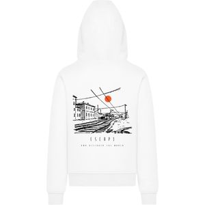 F4NT4STIC Sweatshirt 'Escape Discover the World Town Train Station'  oranje / zwart / wit