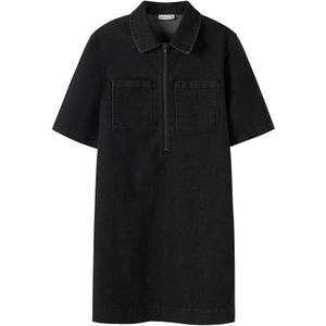 Denim - Jurk - Zwart - Halflange Mouwen - Loose Fit