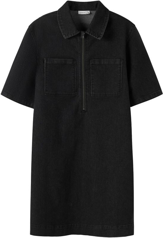 Denim - Jurk - Zwart - Halflange Mouwen - Loose Fit