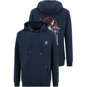 Oldskull Trui 'Asian Blossom Queen'  donkerblauw / donkerrood / wit