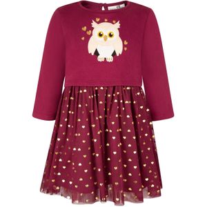 happy girls - Jurk - Donkerrood/Wit - Katoen - Knielengte - Lange Mouw