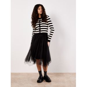 Apricot - Jurk - Zwart/Wit - Blousejurken - 3/4 Lengte - Lange Mouw