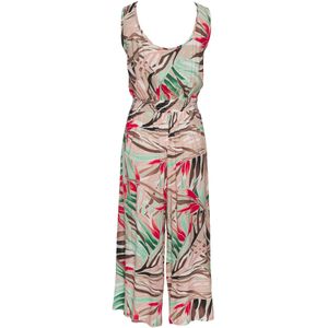 Jumpsuit - Zandkleur - Gekrepeerde Viscose - Alloverprint - Wijde Pijpen