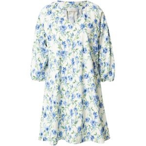 Rich & Royal Jurk  crème / royal blue/koningsblauw / lichtgroen