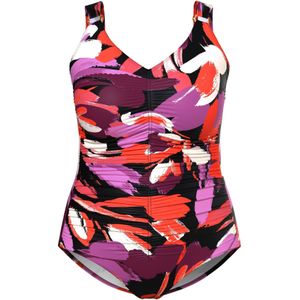 Ulla Popken Badpak  donkerlila / rood / zwart / natuurwit